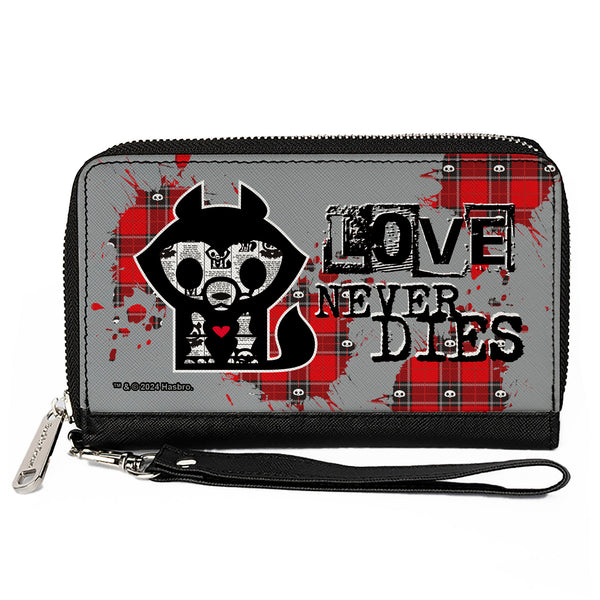 Buckle-Down PU Zip Around Wallet Rectangle - Skelanimals Jae the Wolf LOVE NEVER DIES Pose Gray/Black/Red