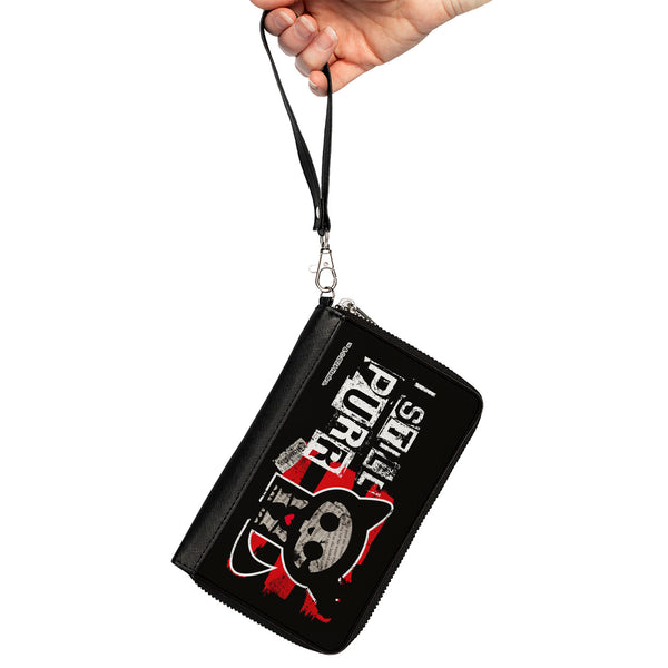 Buckle-Down PU Zip Around Wallet Rectangle - Skelanimals Kit The Cat I STILL PURR Pose Red/Black/White