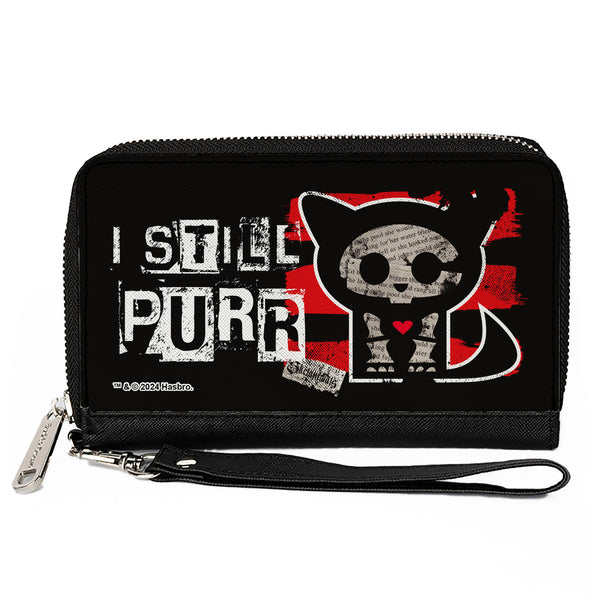 Buckle-Down PU Zip Around Wallet Rectangle - Skelanimals Kit the Cat I STILL PURR Pose Red/Black/White