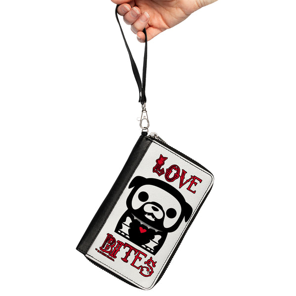 Buckle-Down PU Zip Around Wallet Rectangle - Skelanimals Maxx The Bulldog LOVE BITES Pose White/Black/Red