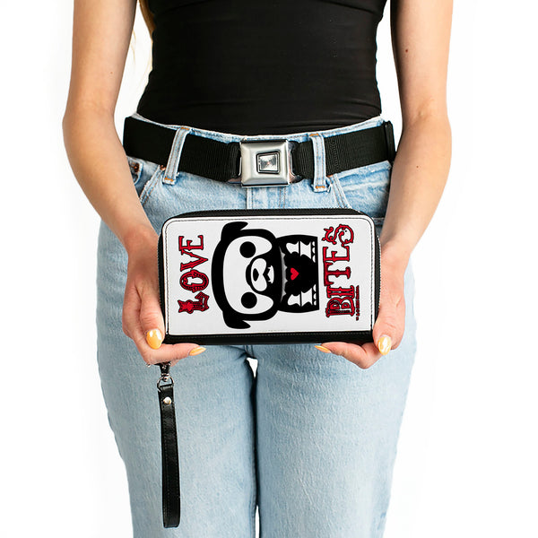 Buckle-Down PU Zip Around Wallet Rectangle - Skelanimals Maxx The Bulldog LOVE BITES Pose White/Black/Red