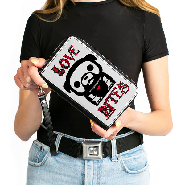 Buckle-Down PU Zip Around Wallet Rectangle - Skelanimals Maxx The Bulldog LOVE BITES Pose White/Black/Red