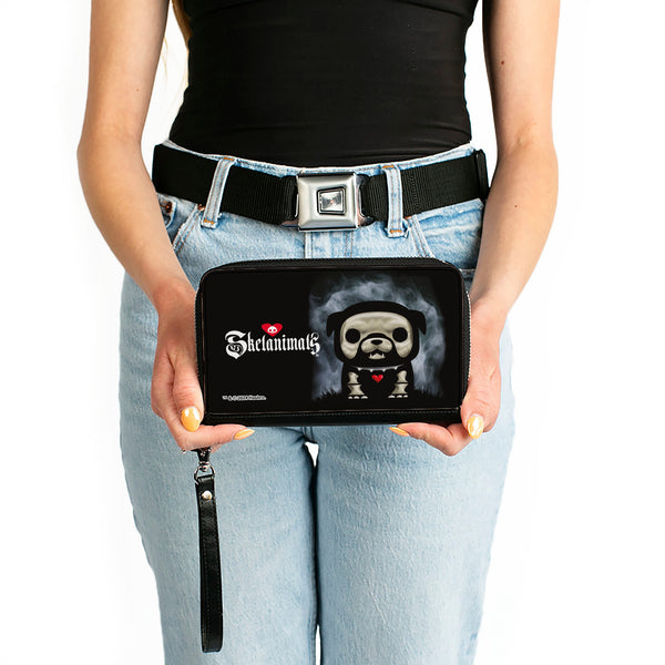 Buckle-Down PU Zip Around Wallet Rectangle - SKELANIMALS Maxx The Bulldog Fog Pose And Title Logo Black/White