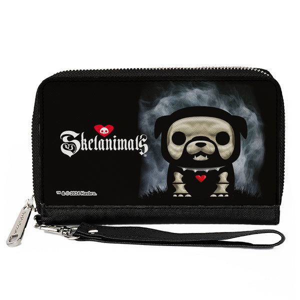 Buckle-Down PU Zip Around Wallet Rectangle - SKELANIMALS Maxx the Bulldog Fog Pose and Title Logo Black/White