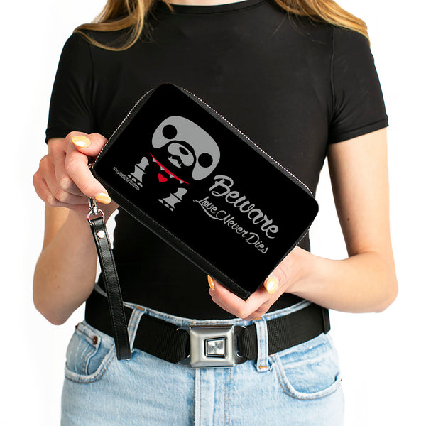 Buckle-Down PU Zip Around Wallet Rectangle - Skelanimals Maxx The Bulldog BEWARE LOVE NEVER DIES Pose Black/White/Red