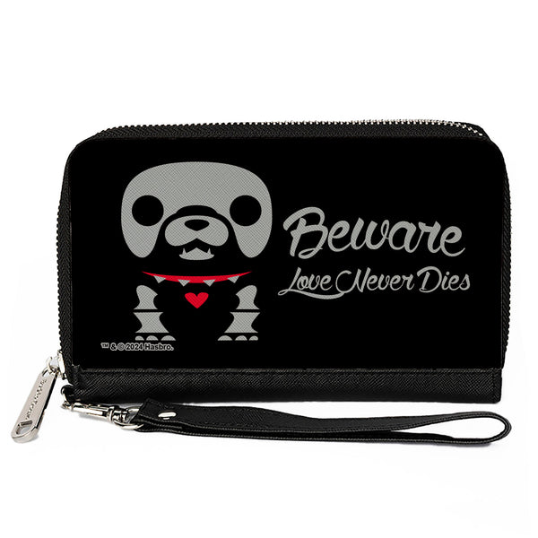 Buckle-Down PU Zip Around Wallet Rectangle - Skelanimals Maxx the Bulldog BEWARE LOVE NEVER DIES Pose Black/White/Red