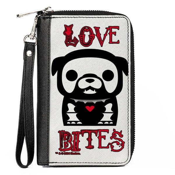 Buckle-Down PU Zip Around Wallet Rectangle - Skelanimals Maxx the Bulldog LOVE BITES Pose White/Black/Red