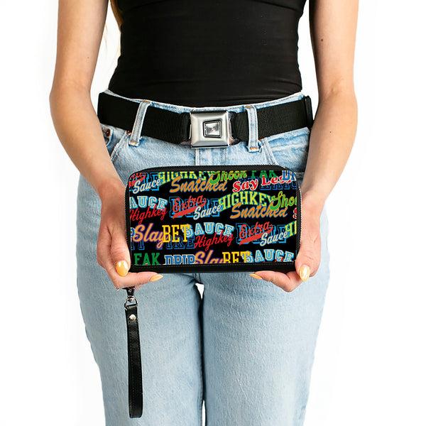 Buckle-Down PU Zip Around Wallet Rectangle - Slang Verbiage Stacked Black/Multi Color