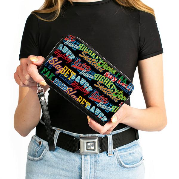 Buckle-Down PU Zip Around Wallet Rectangle - Slang Verbiage Stacked Black/Multi Color