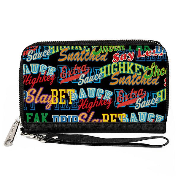 Buckle-Down PU Zip Around Wallet Rectangle - Slang Verbiage Stacked Black/Multi Color