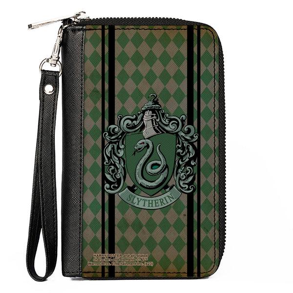 Buckle-Down PU Zip Around Wallet Rectangle - SLYTHERIN Crest Stripes/Diamonds Greens/Black