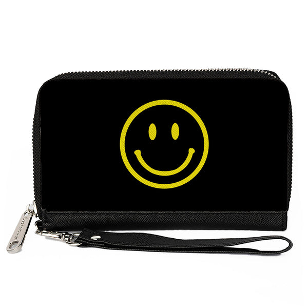 Buckle-Down PU Zip Around Wallet Rectangle - Smiley Face Black/Yellow
