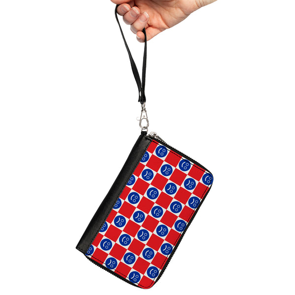 Buckle-Down PU Zip Around Wallet Rectangle - Smiley Sad Face Checker Red/White/Blue