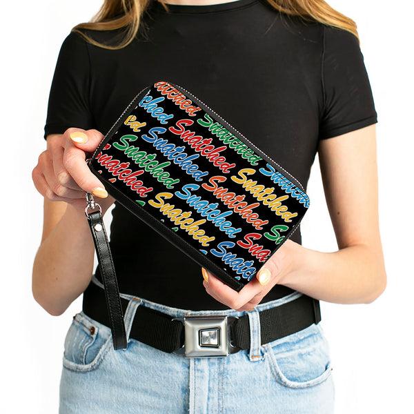 Buckle-Down PU Zip Around Wallet Rectangle - SNATCHED Script Black/Multi Color