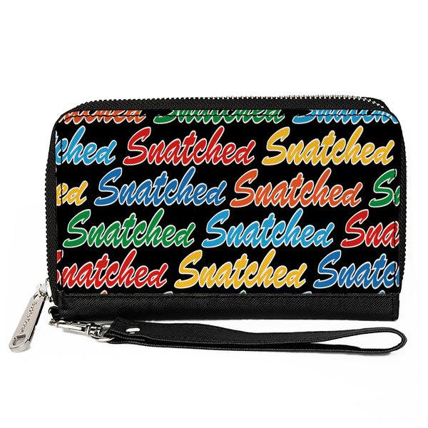 Buckle-Down PU Zip Around Wallet Rectangle - SNATCHED Script Black/Multi Color