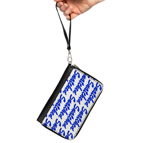 Buckle-Down PU Zip Around Wallet Rectangle - SNATCHED Script White/Blue