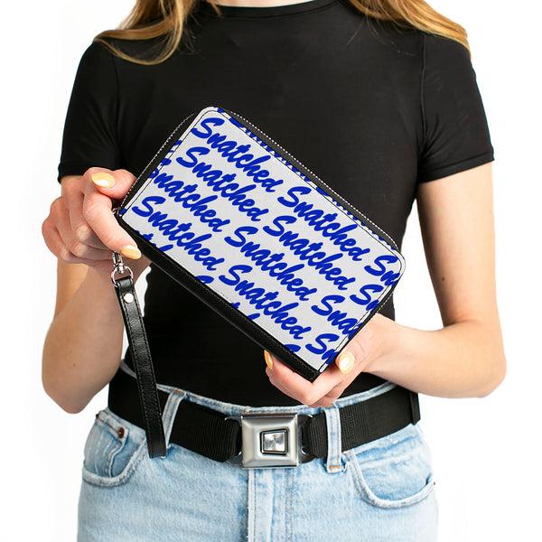 Buckle-Down PU Zip Around Wallet Rectangle - SNATCHED Script White/Blue