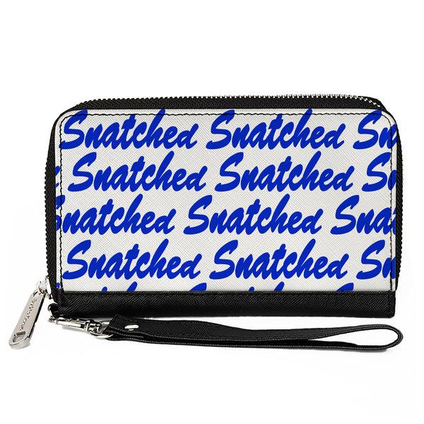 Buckle-Down PU Zip Around Wallet Rectangle - SNATCHED Script White/Blue