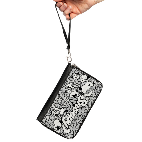 Buckle-Down PU Zip Around Wallet Rectangle - Snoopy Poses And Daisy Flowers Collage Black/Grays/White