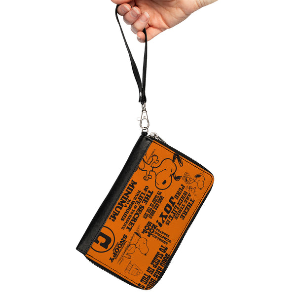Buckle-Down PU Zip Around Wallet Rectangle - Snoopy Poses And Quotes Collage Orange/Black