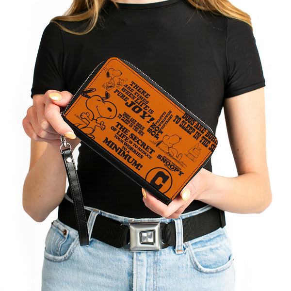 Buckle-Down PU Zip Around Wallet Rectangle - Snoopy Poses And Quotes Collage Orange/Black