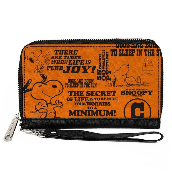 Buckle-Down PU Zip Around Wallet Rectangle - Snoopy Poses and Quotes Collage Orange/Black