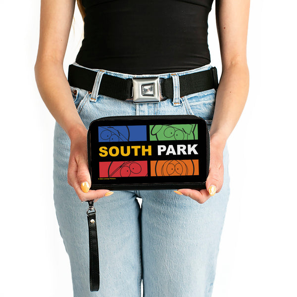 Buckle-Down PU Zip Around Wallet Rectangle - SOUTH PARK Boys Face Blocks And Text Black/Multi Color