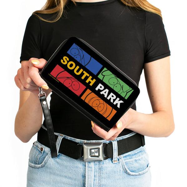 Buckle-Down PU Zip Around Wallet Rectangle - SOUTH PARK Boys Face Blocks And Text Black/Multi Color