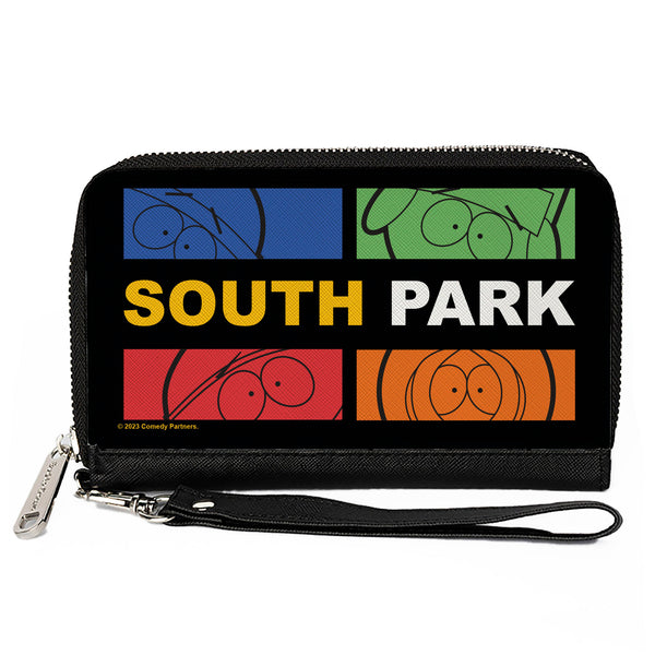 Buckle-Down PU Zip Around Wallet Rectangle - SOUTH PARK Boys Face Blocks and Text Black/Multi Color
