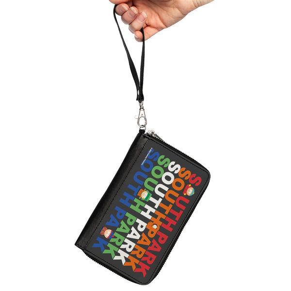Buckle-Down PU Zip Around Wallet Rectangle - SOUTH PARK Boys Text Logo Repeat Black/Multi Color
