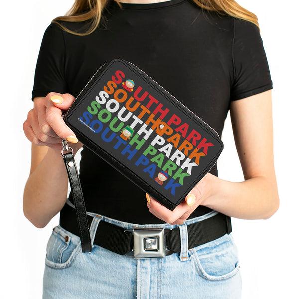 Buckle-Down PU Zip Around Wallet Rectangle - SOUTH PARK Boys Text Logo Repeat Black/Multi Color