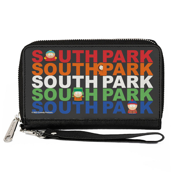 Buckle-Down PU Zip Around Wallet Rectangle - SOUTH PARK Boys Text Logo Repeat Black/Multi Color