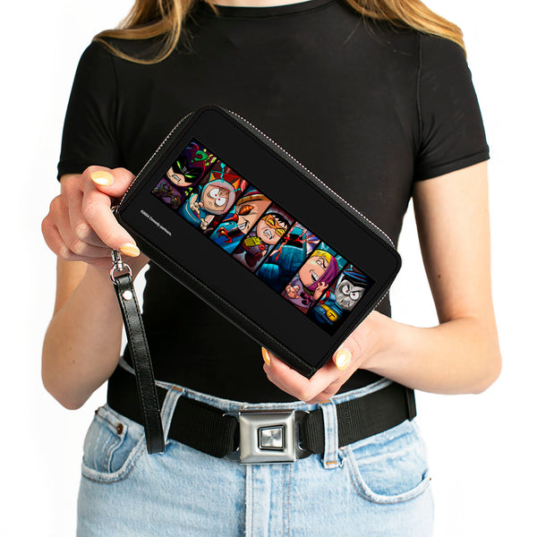 Buckle-Down PU Zip Around Wallet Rectangle - South Park The Fracture But Whole Player Pose Blocks Black