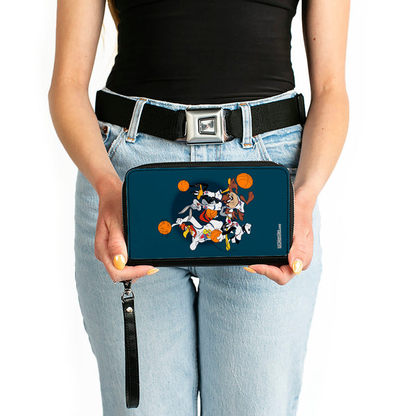 Buckle-Down PU Zip Around Wallet Rectangle - Space Jam Toon Squad Team Pose Blue