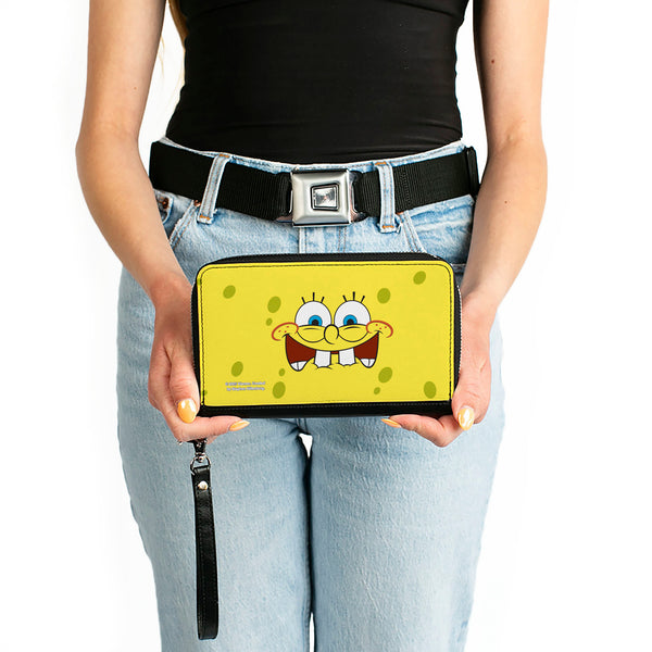 Buckle-Down PU Zip Around Wallet Rectangle - SpongeBob Biting Lip Face Centered