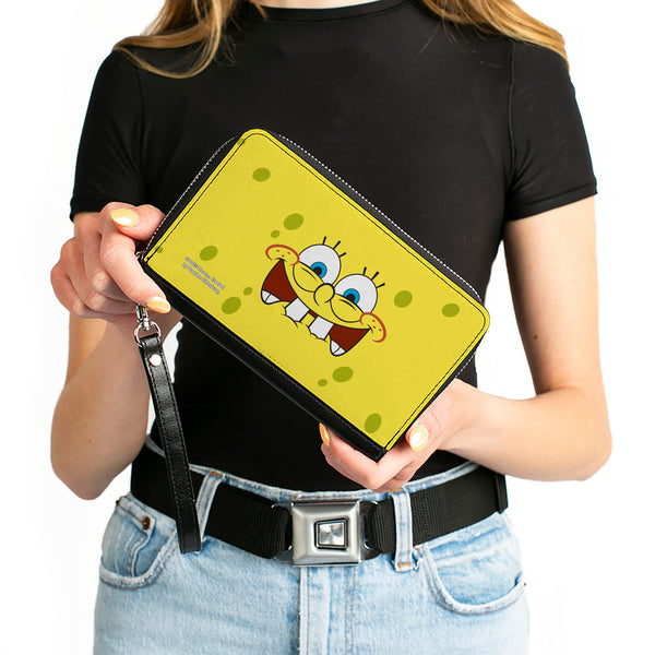Buckle-Down PU Zip Around Wallet Rectangle - SpongeBob Biting Lip Face Centered