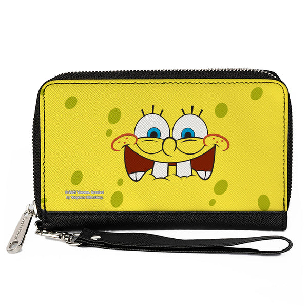 Buckle-Down PU Zip Around Wallet Rectangle - SpongeBob Biting Lip Face Centered