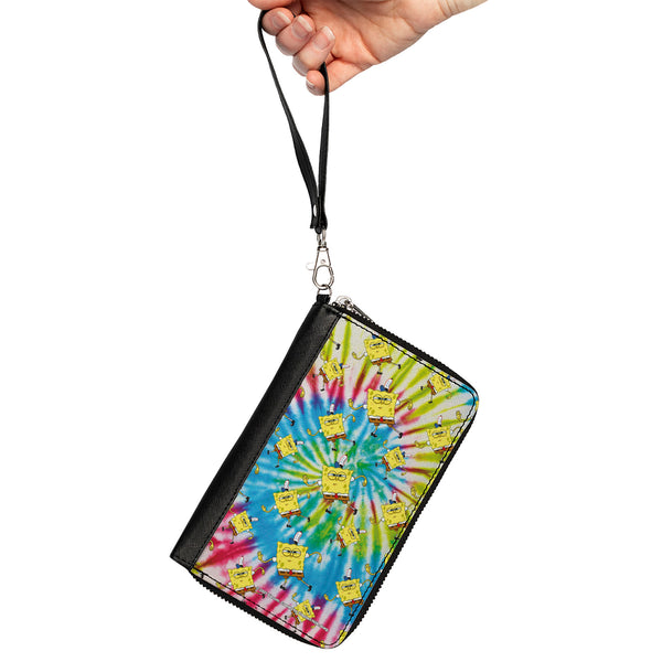 Buckle-Down PU Zip Around Wallet Rectangle - SpongeBob Dancing Pose Scattered Tie Dye Multi Color