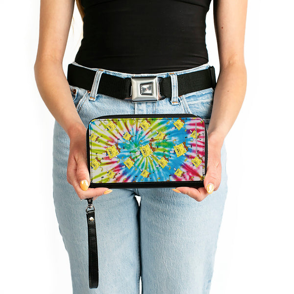 Buckle-Down PU Zip Around Wallet Rectangle - SpongeBob Dancing Pose Scattered Tie Dye Multi Color