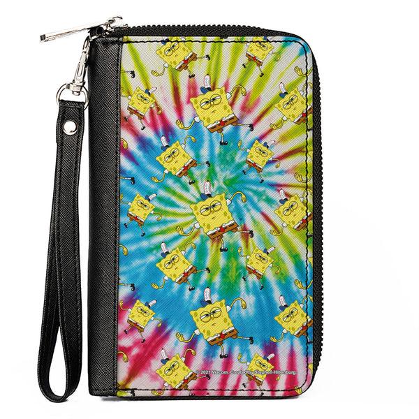 Buckle-Down PU Zip Around Wallet Rectangle - SpongeBob Dancing Pose Scattered Tie Dye Multi Color