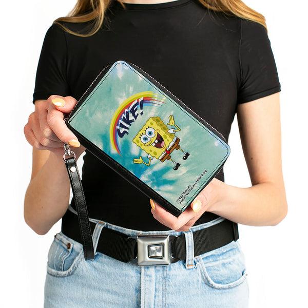Buckle-Down PU Zip Around Wallet Rectangle - SpongeBob SquarePants Rainbow SIKE Pose Blues