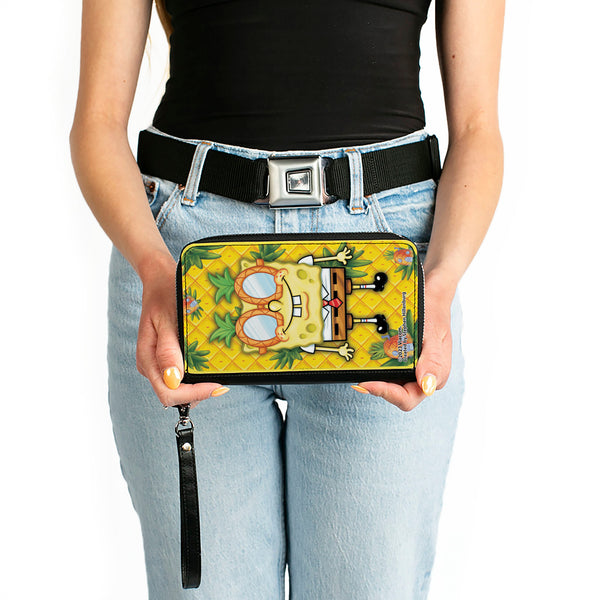 Buckle-Down PU Zip Around Wallet Rectangle - SpongeBob SquarePants Pineapple Eyes Pose Pineapple Gold