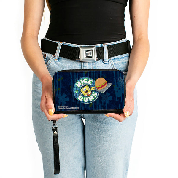 Buckle-Down PU Zip Around Wallet Rectangle - SpongeBob SquarePants NICE BUNS Pose Blues