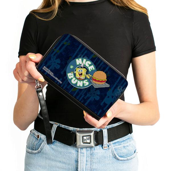 Buckle-Down PU Zip Around Wallet Rectangle - SpongeBob SquarePants NICE BUNS Pose Blues