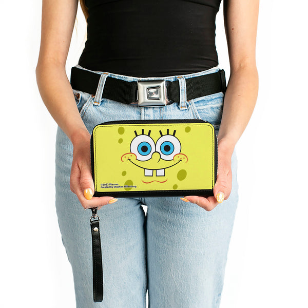 Buckle-Down PU Zip Around Wallet Rectangle - SpongeBob SquarePants Face CLOSE-UP Yellows