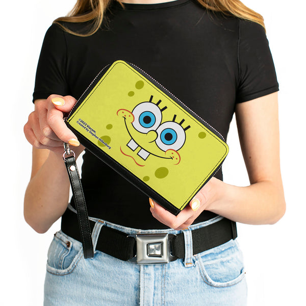 Buckle-Down PU Zip Around Wallet Rectangle - SpongeBob SquarePants Face CLOSE-UP Yellows