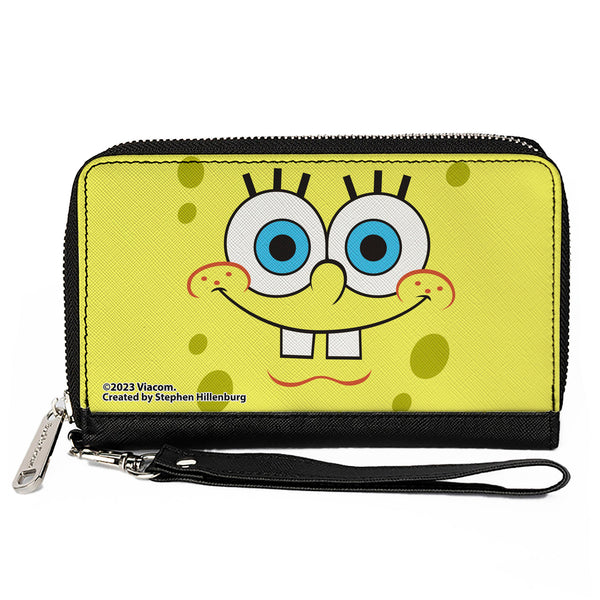 Buckle-Down PU Zip Around Wallet Rectangle - SpongeBob SquarePants Face CLOSE-UP Yellows