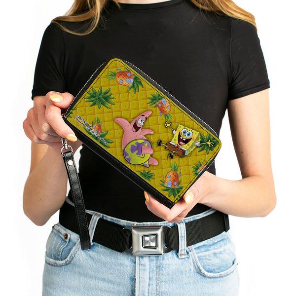 Buckle-Down PU Zip Around Wallet Rectangle - SpongeBob SquarePants & Patrick Star Pose Pineapple Gold