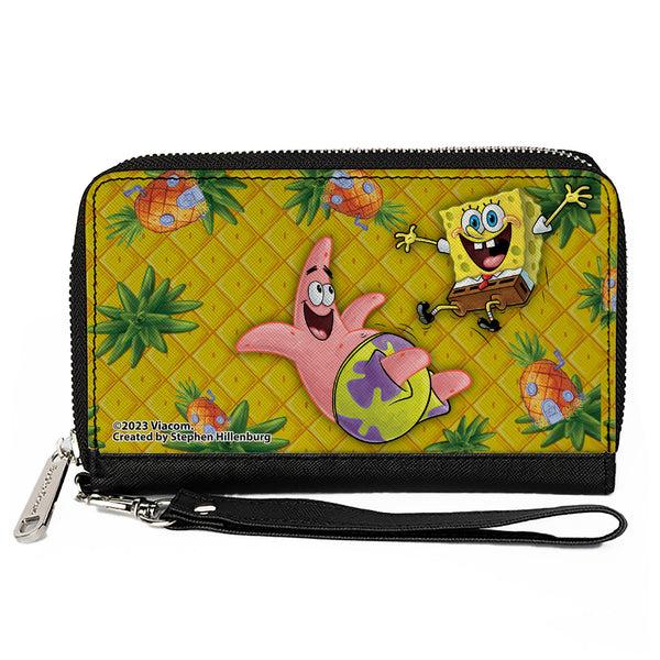 Buckle-Down PU Zip Around Wallet Rectangle - SpongeBob SquarePants & Patrick Star Pose Pineapple Gold