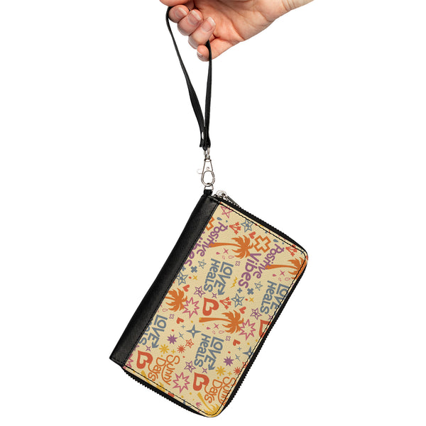 Buckle-Down PU Zip Around Wallet Rectangle - Summer Harmony Collage Beige/Multi Color